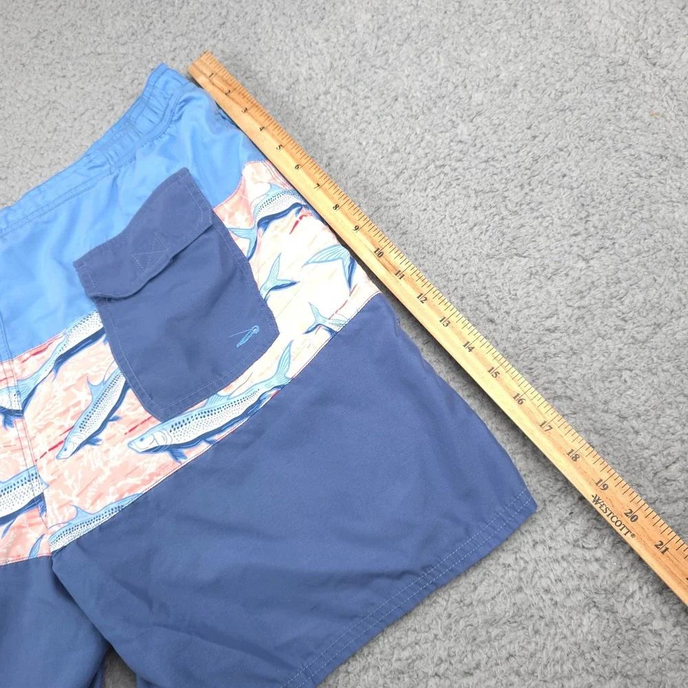 Vineyard Vines Swim Trunks Sharks Print‎ Drawstring Pocket Blue Mens Size L